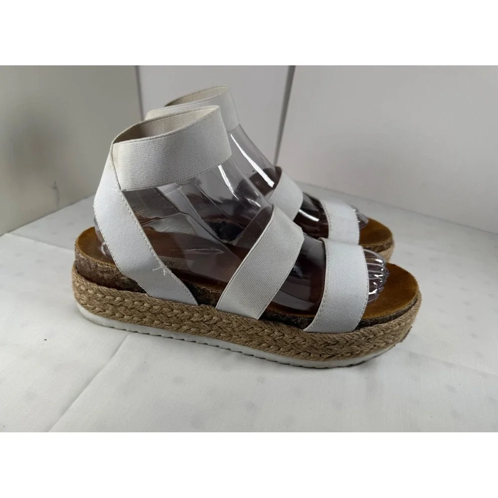 Steve Madden Bandi White Elastic Strap Espadrille Platform Sandals‎ Flatforms 10